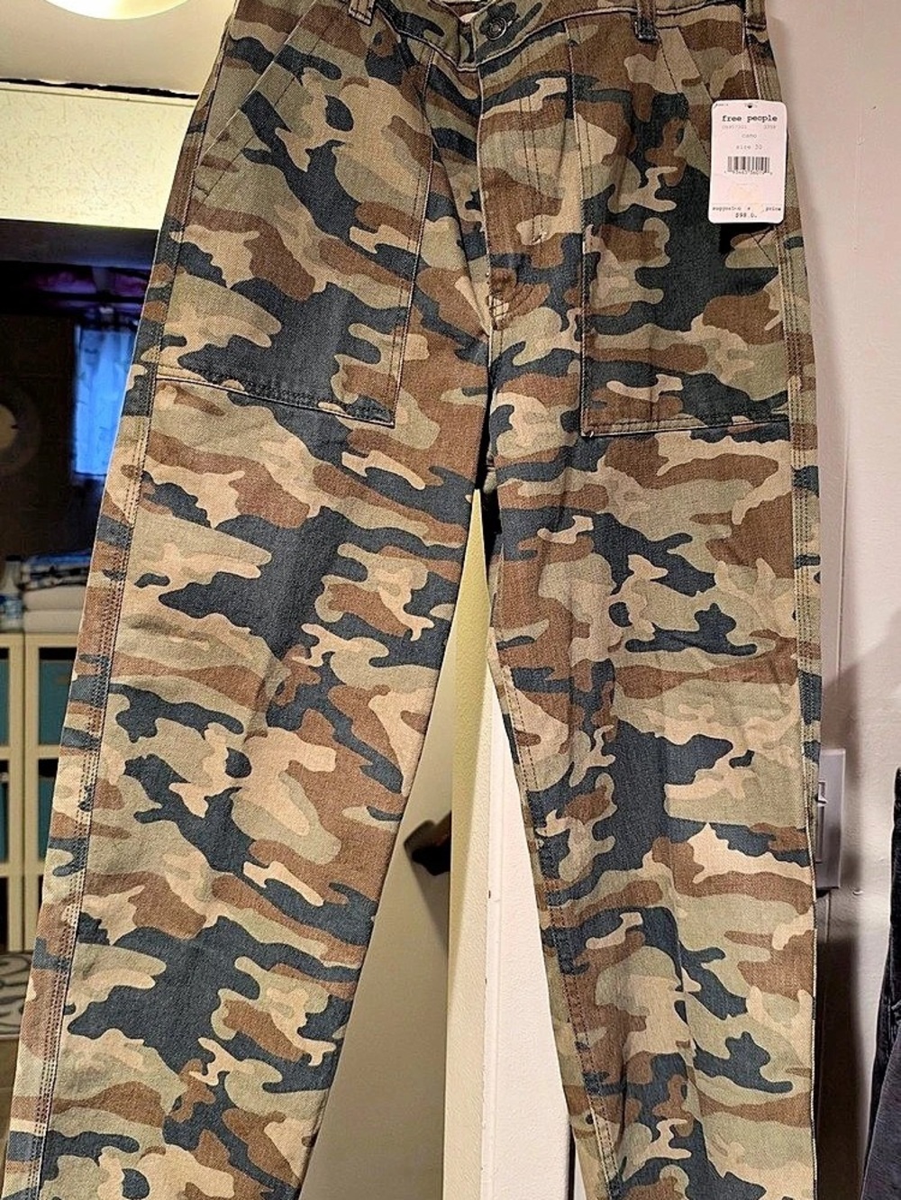 Free People Remy Camo Crop Pants Green & Brown Waist 30
